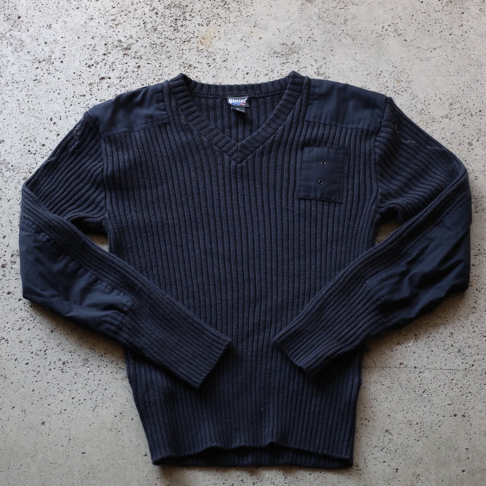 Blauer Commando Sweater Mens Size Large Navy V-Neck Police Military Ribbed Knit